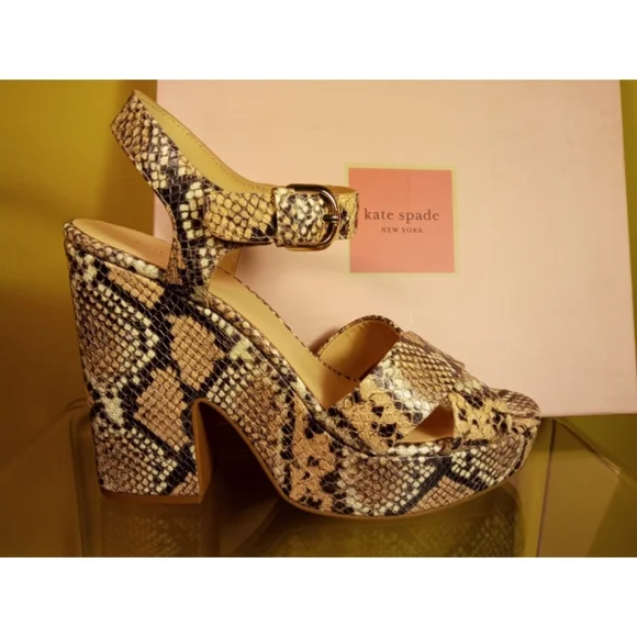 Kate Spade leather vellum snake print chunky heeled sandals 10 - Picture 6 of 12